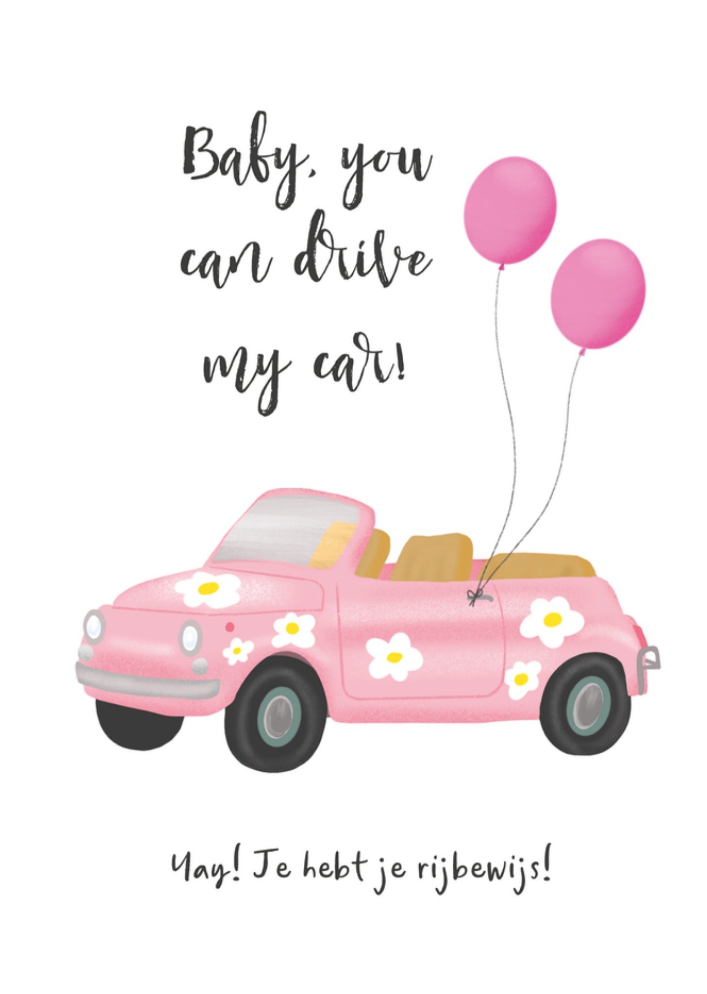 Geslaagdkaart Rijbewijs Roze auto Kaart Tsjip