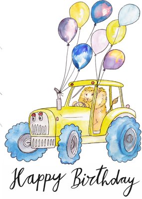 Maartje Bodt Aquarel Leeuw En Tractor Met Ballonnen Verjaardagkaart