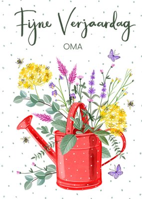 Geïllustreerd Gieter Met Bloemen Oma Verjaardag Kaart