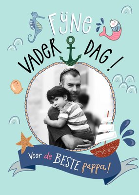 Geïllustreerd Zeeleven Foto Upload Papa Vaderdag Kaart