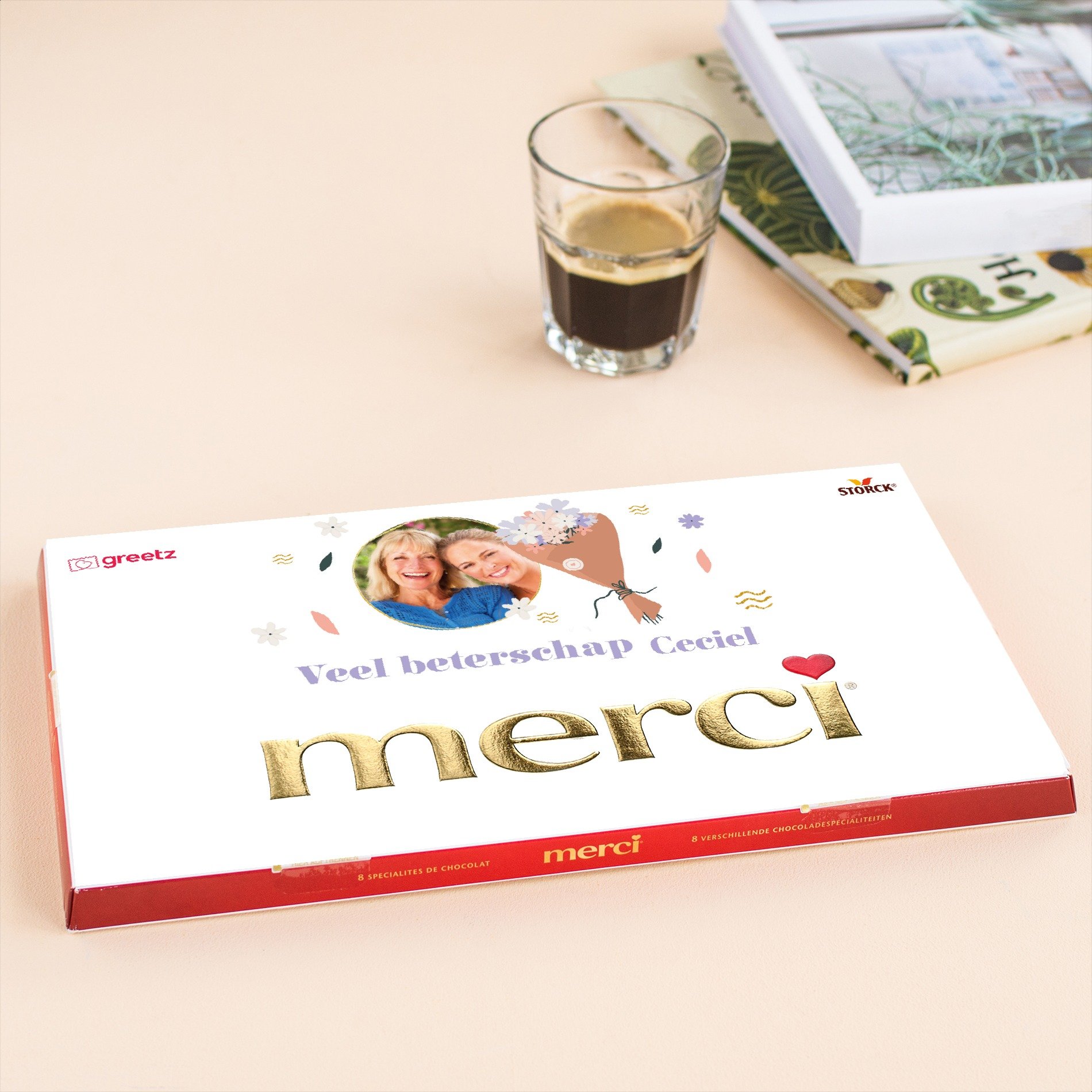 Merci | Veel Beterschap met eigen foto en naam | 400g | Personalised Chocolate