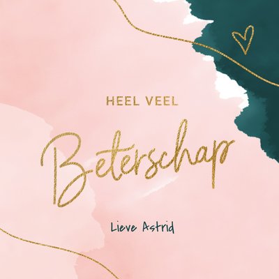 Aquarel Typografisch Gouden Hart Beterschap Kaart