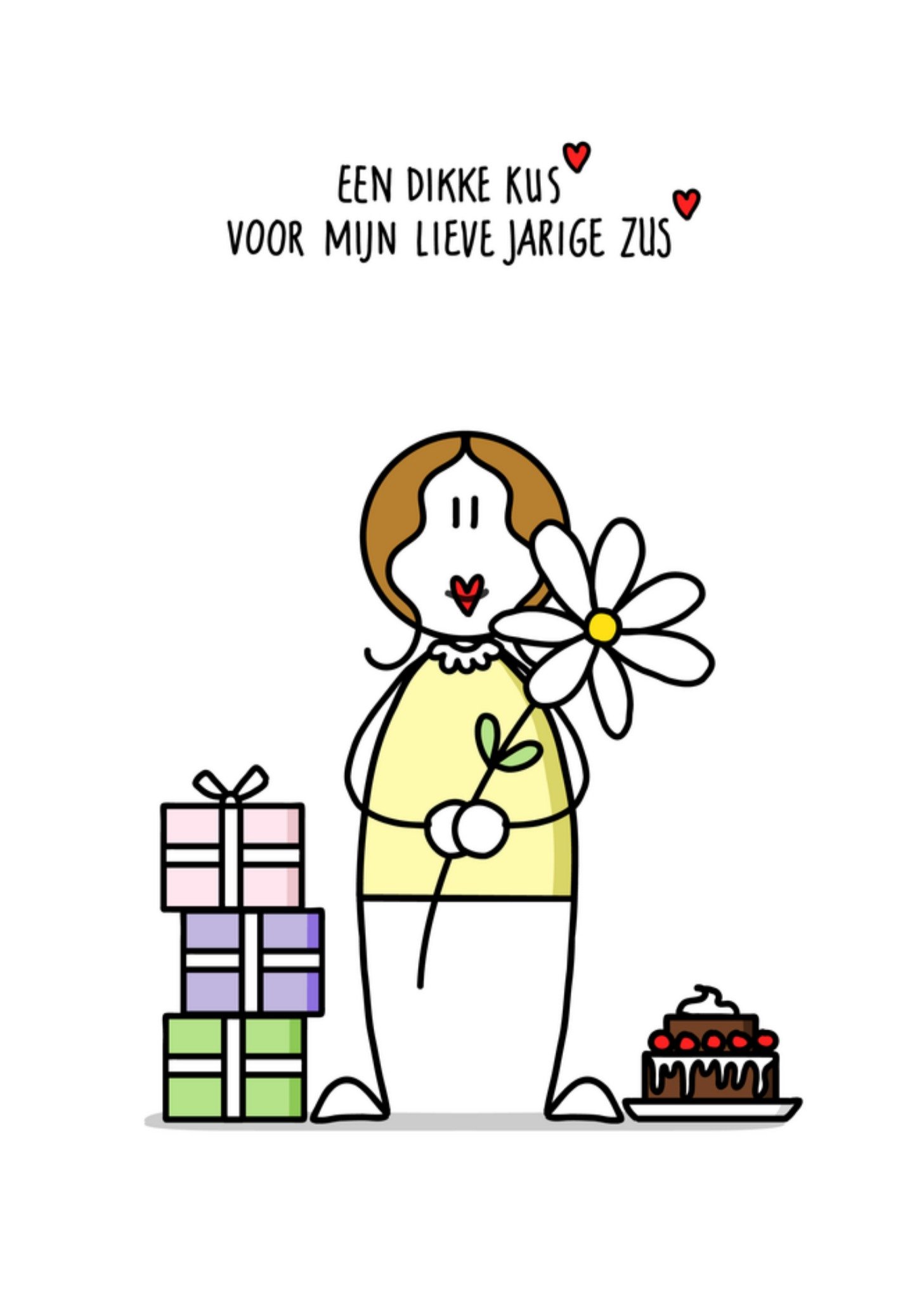 Verjaardagskaart Lieve jarige zus Kaart YH Tekent