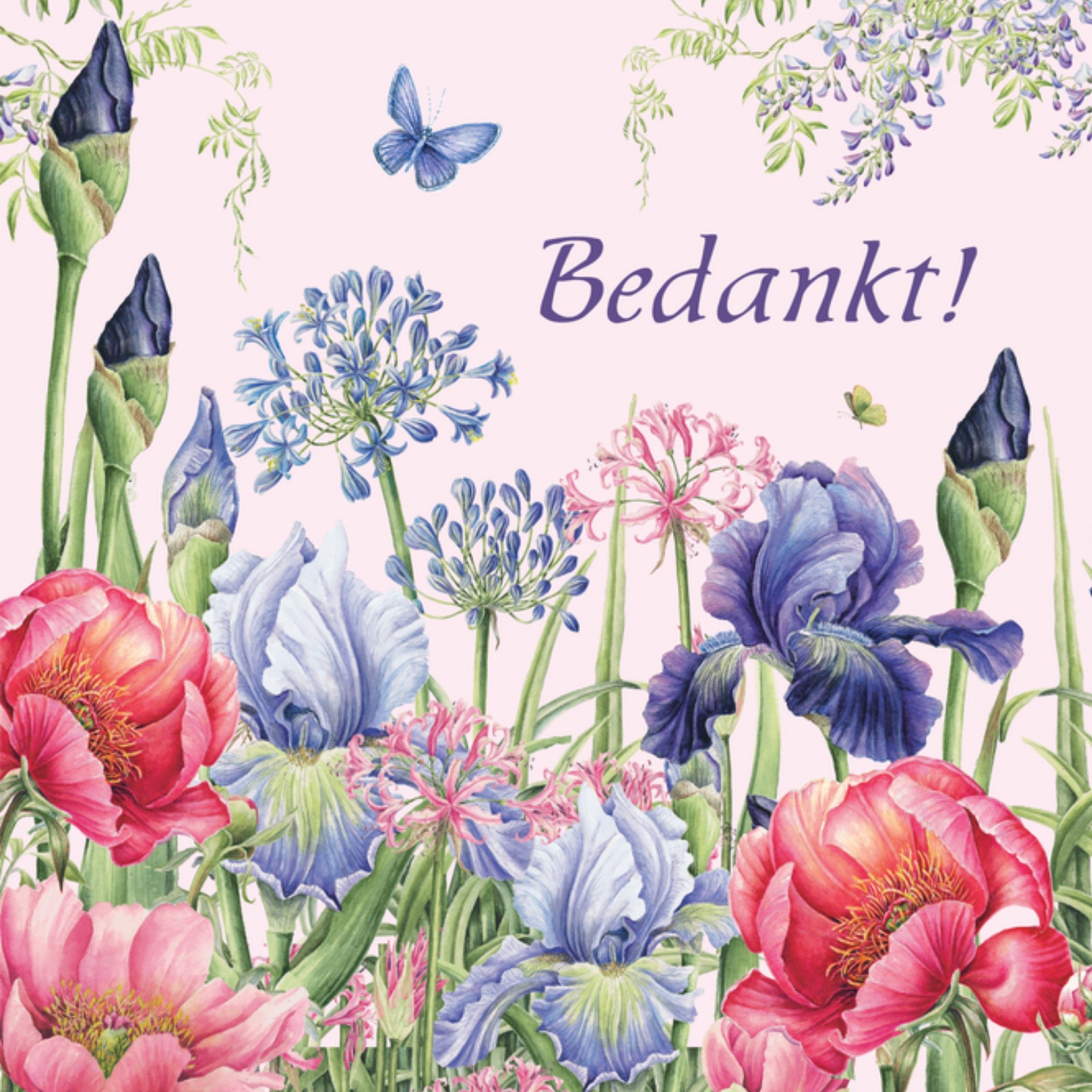 Bedankt kaartje Bloemen Vlinder Groen Vierkante Kaart Janneke Brinkman