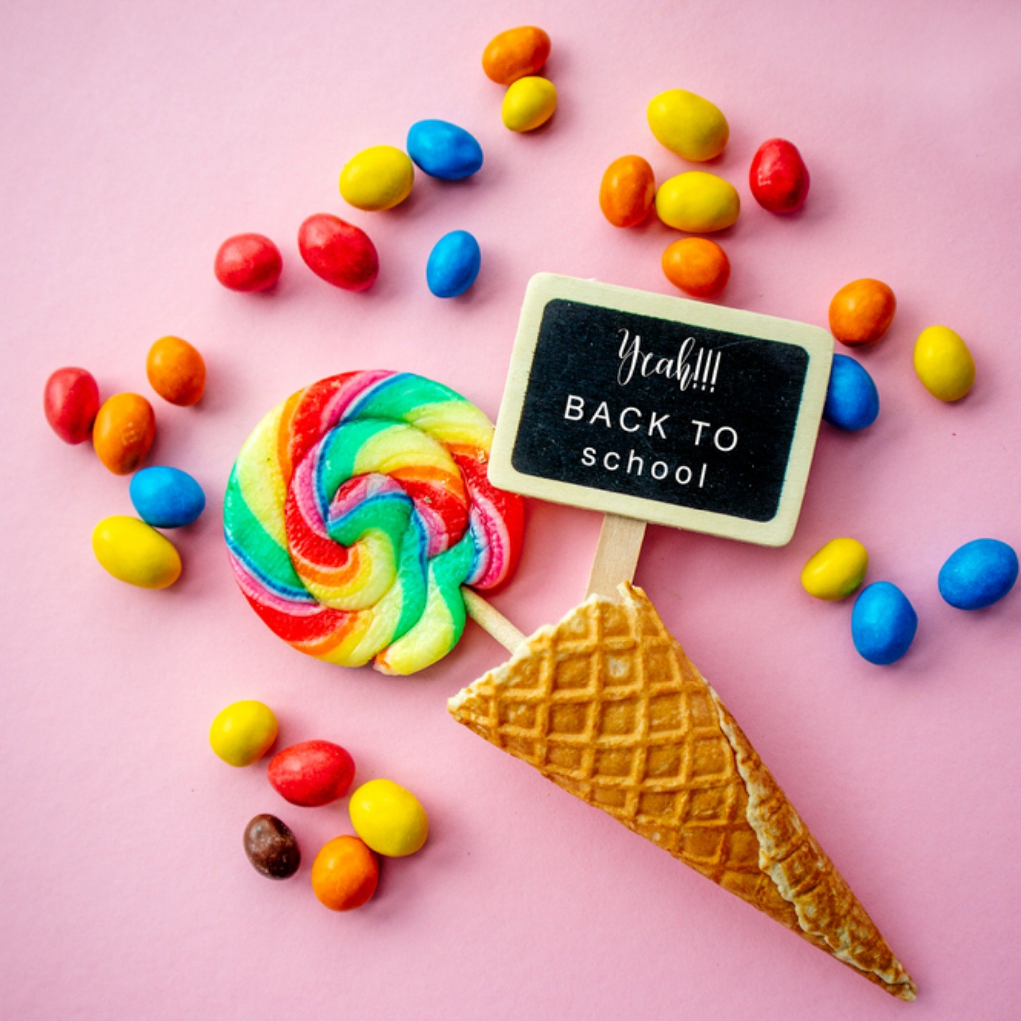 Back to School Snoepjes Vierkante Kaart Photoflash