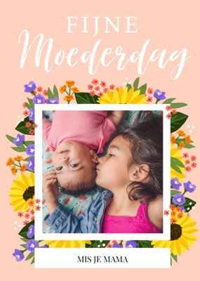 Mis Je Mama Geïllustreerde Bloemen Foto Upload Moederdag Kaart