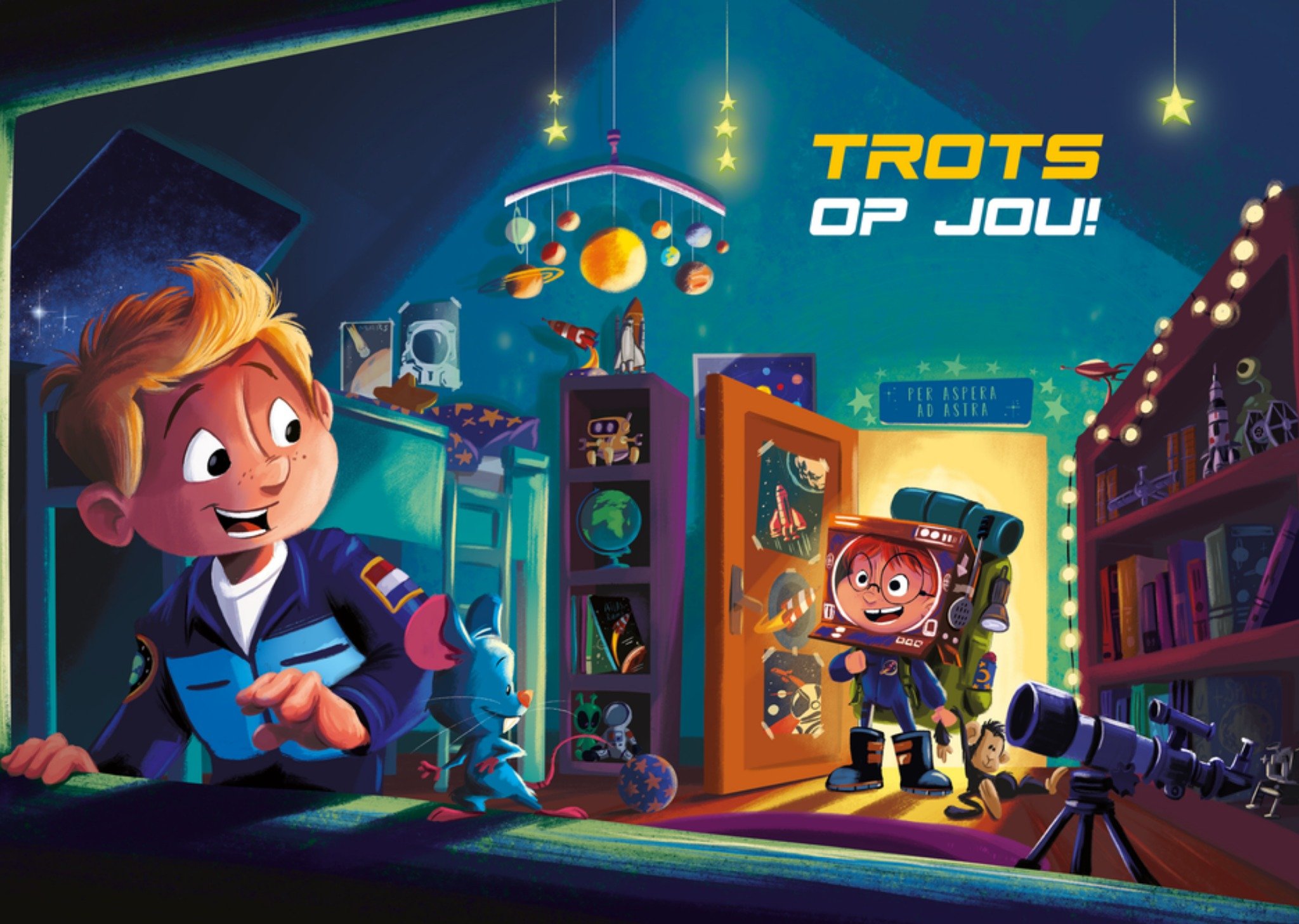 De Kleine Astronauten Complimenten kaart Trots op jou Slaapkamer Kaart André Kuipers en de Kleine Astronauten