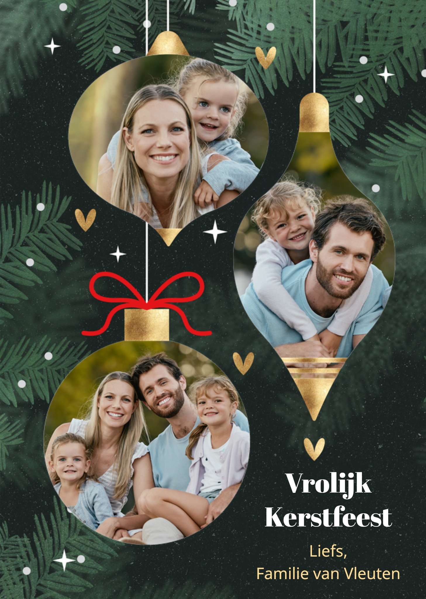 Kerstkaart Vrolijke foto met kerstballen Luckz