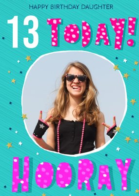 Kleurrijk Patroon Typografisch Foto Upload Dochter 13e Verjaardag Kaart