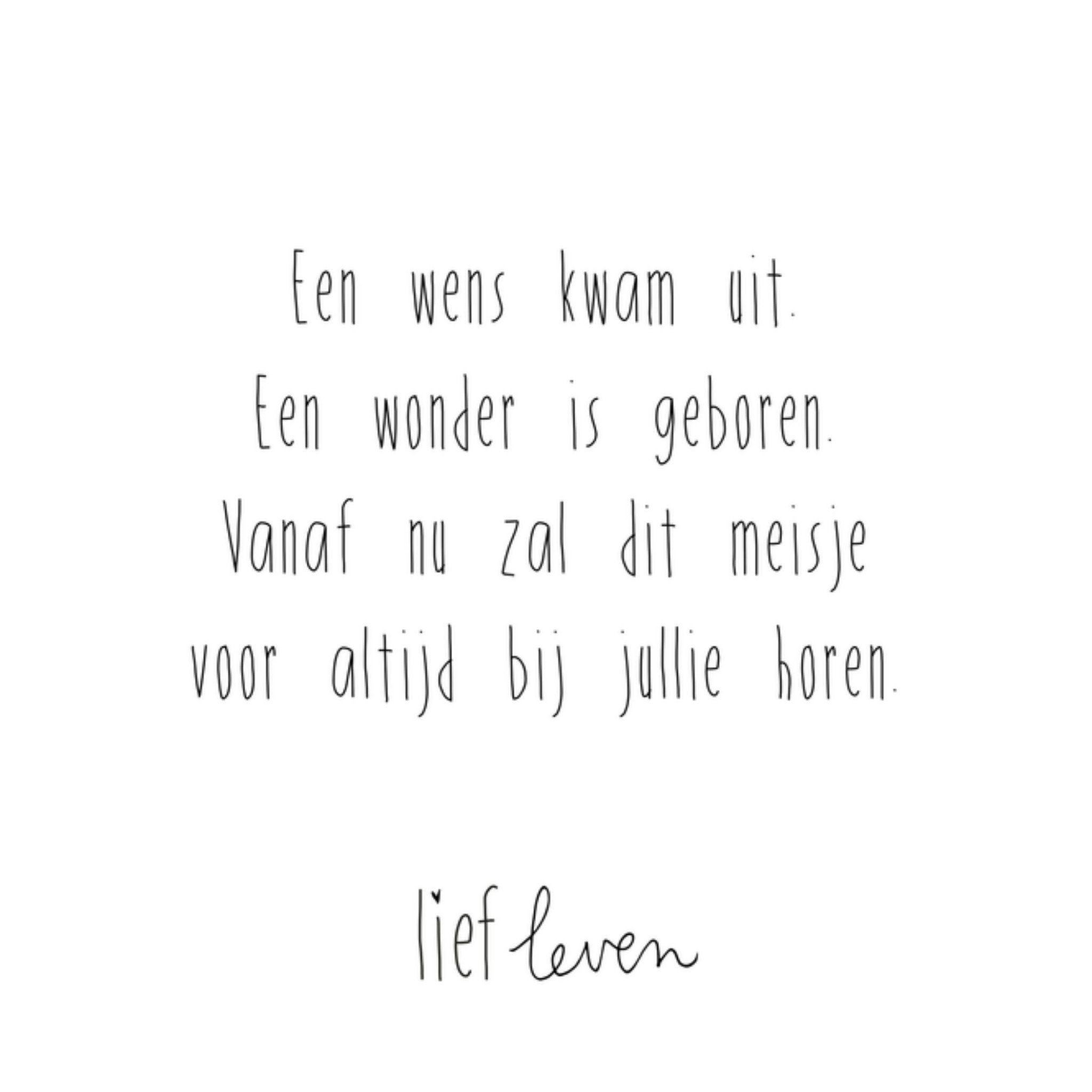 Geboortekaart babygirl Vierkante Kaart Lief Leven