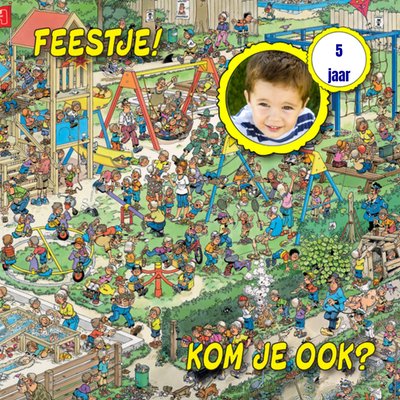 Feestje Kom Je Ook Geïllustreerd Speeltuin Foto Upload 5e Verjaardag Kaart