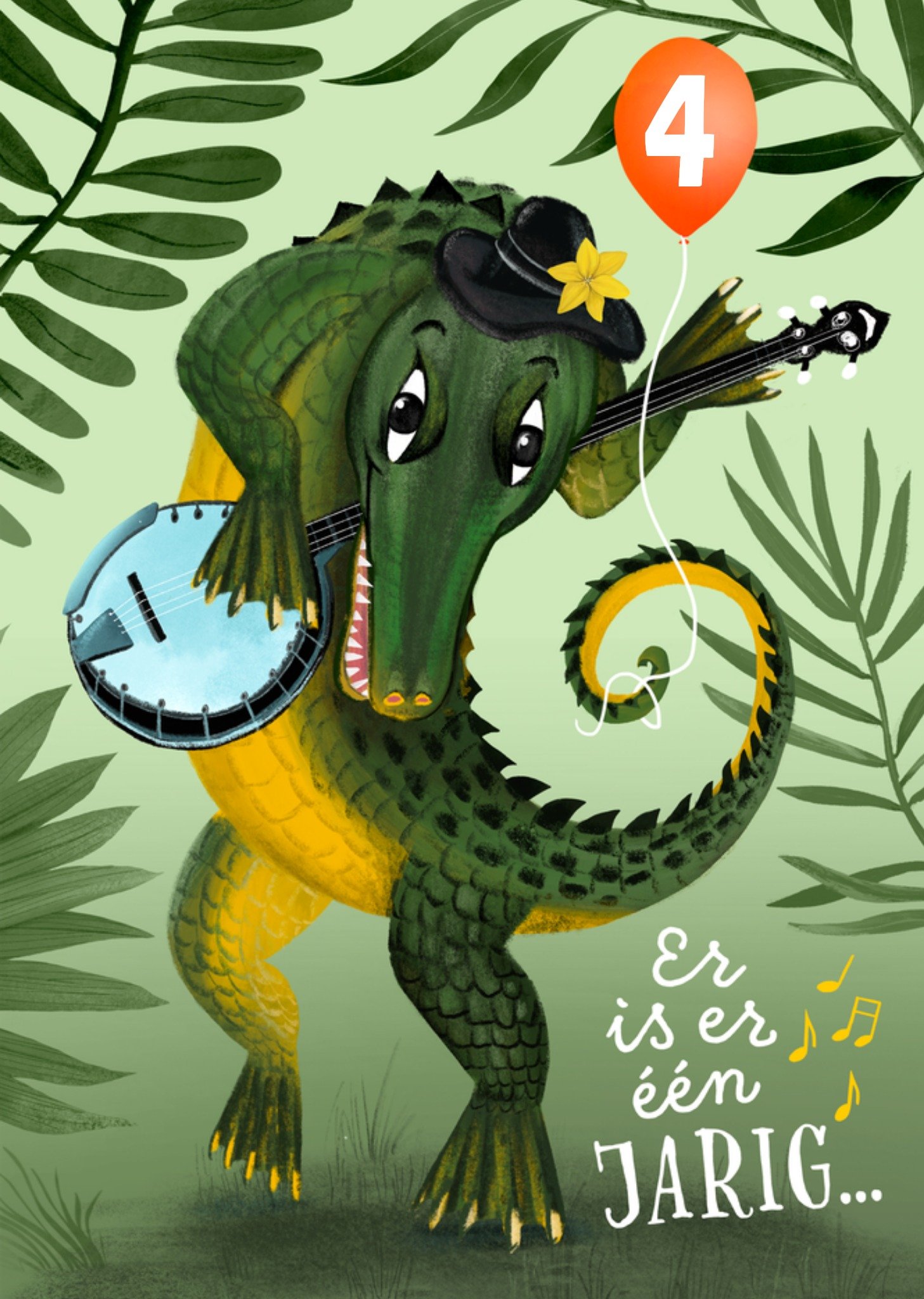 Verjaardagskaart 4 Er is er één jarig Alligator Kaart Fishuals