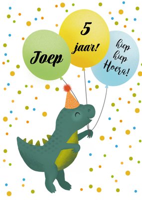Geïllustreerde Dinosaurus Met Ballonnen 5e Verjaardag Kaart