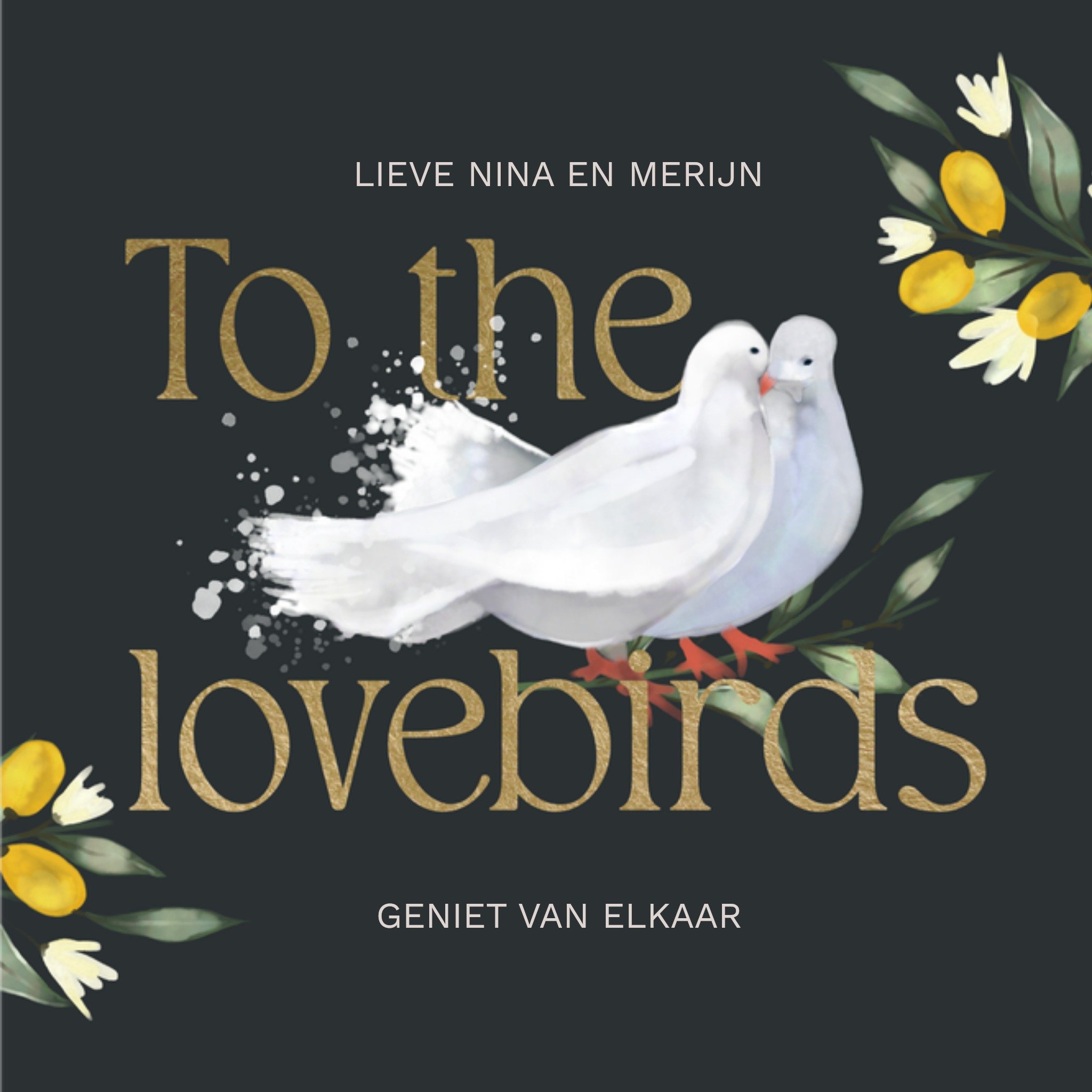 Greetz Huwelijkskaart lovebirds met naam Vierkant