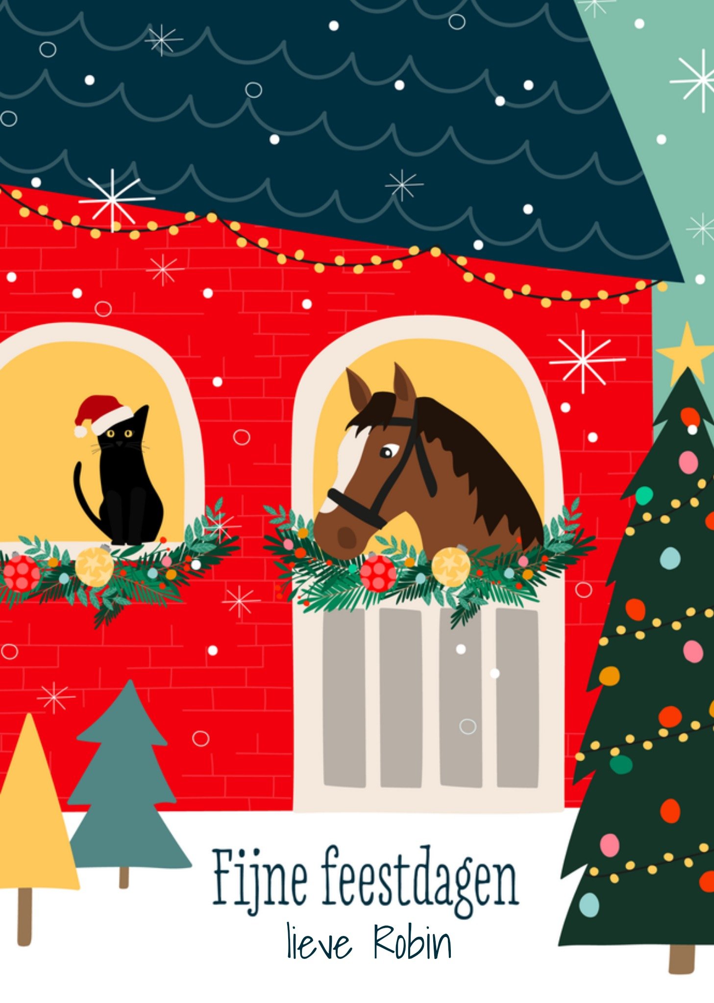 Greetz Kerst Vrolijk Paard Sneeuw Standard Card