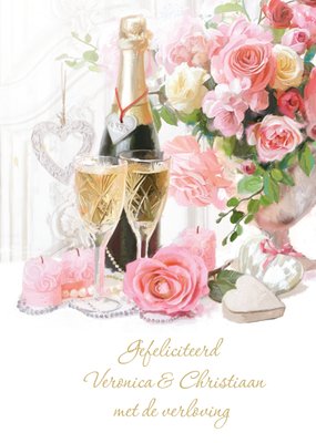 Geïllustreerd Champagne En Bloemen Verloving Kaart