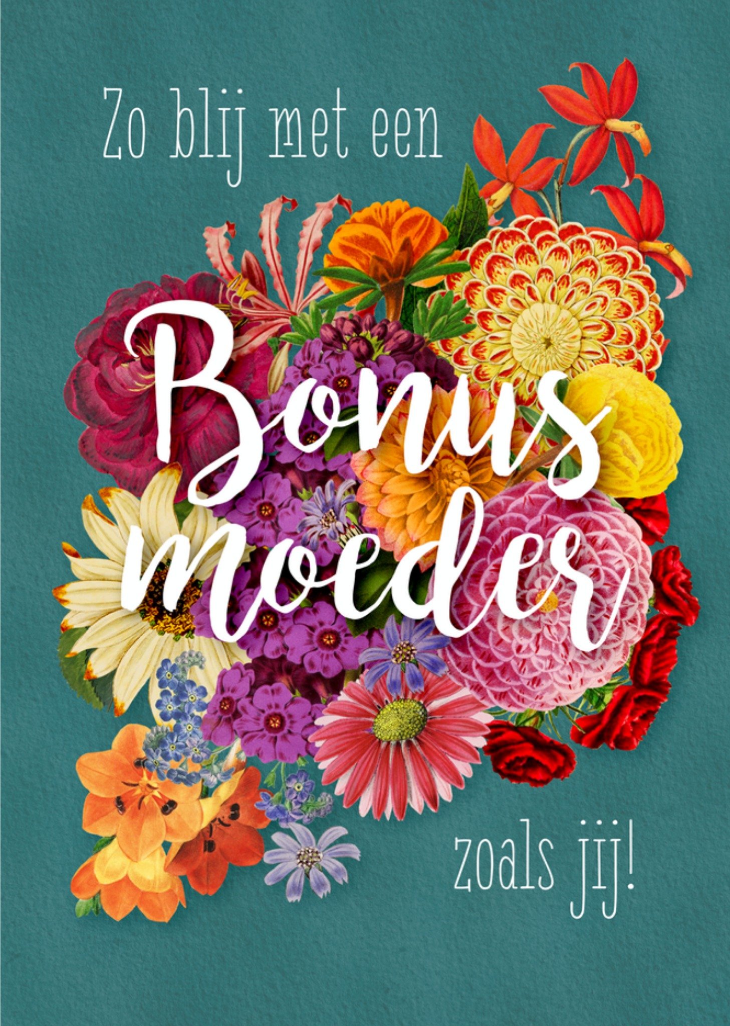 Moederdagkaart bonusmoeder bloemen Kaart Petit Konijn