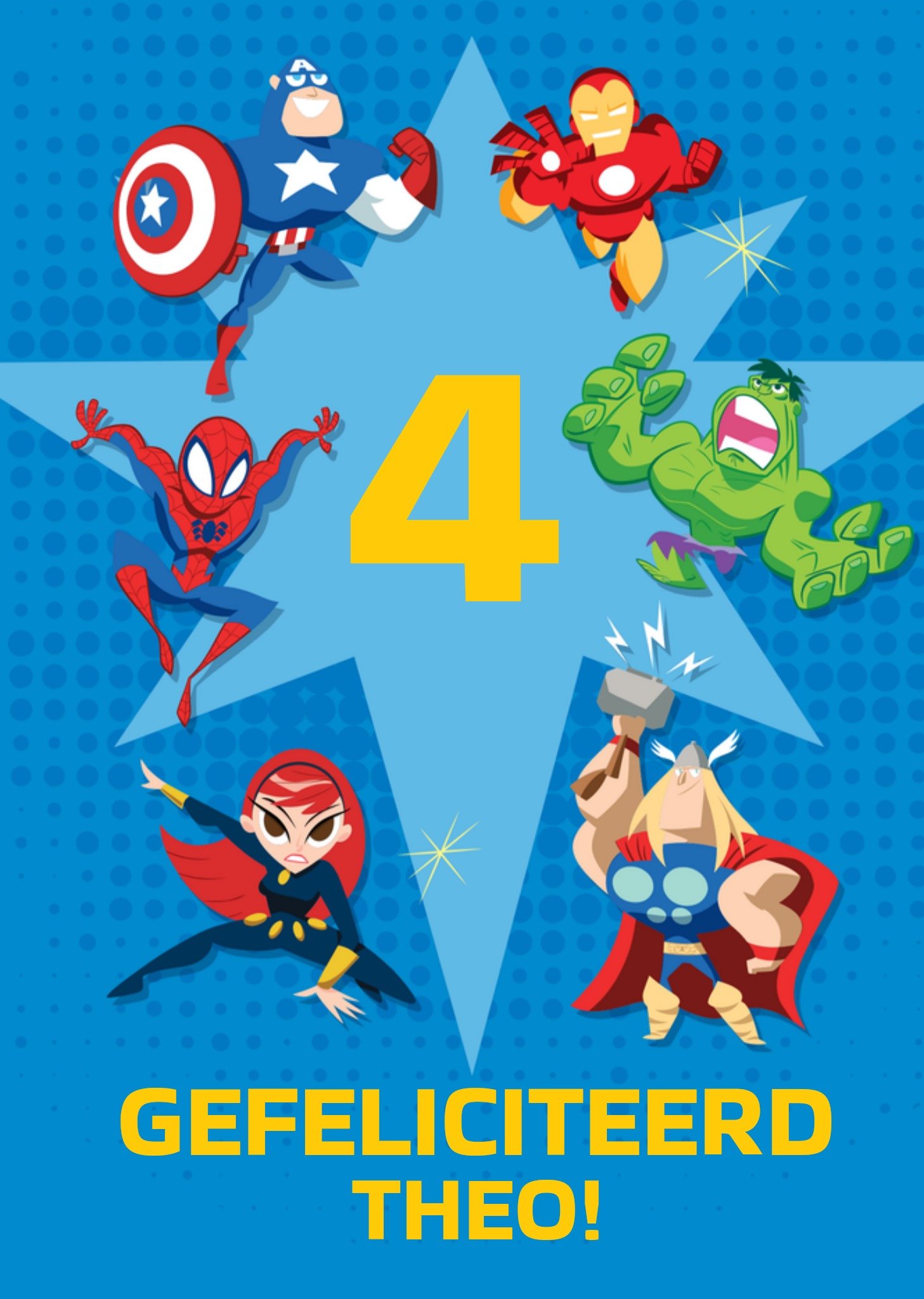 Verjaardagskaart Met leeftijd en naam Kaart Marvel