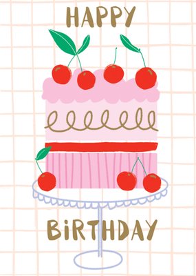 TMS | Verjaardagskaart | Happy Birthday | Cherry Cake Illustrated