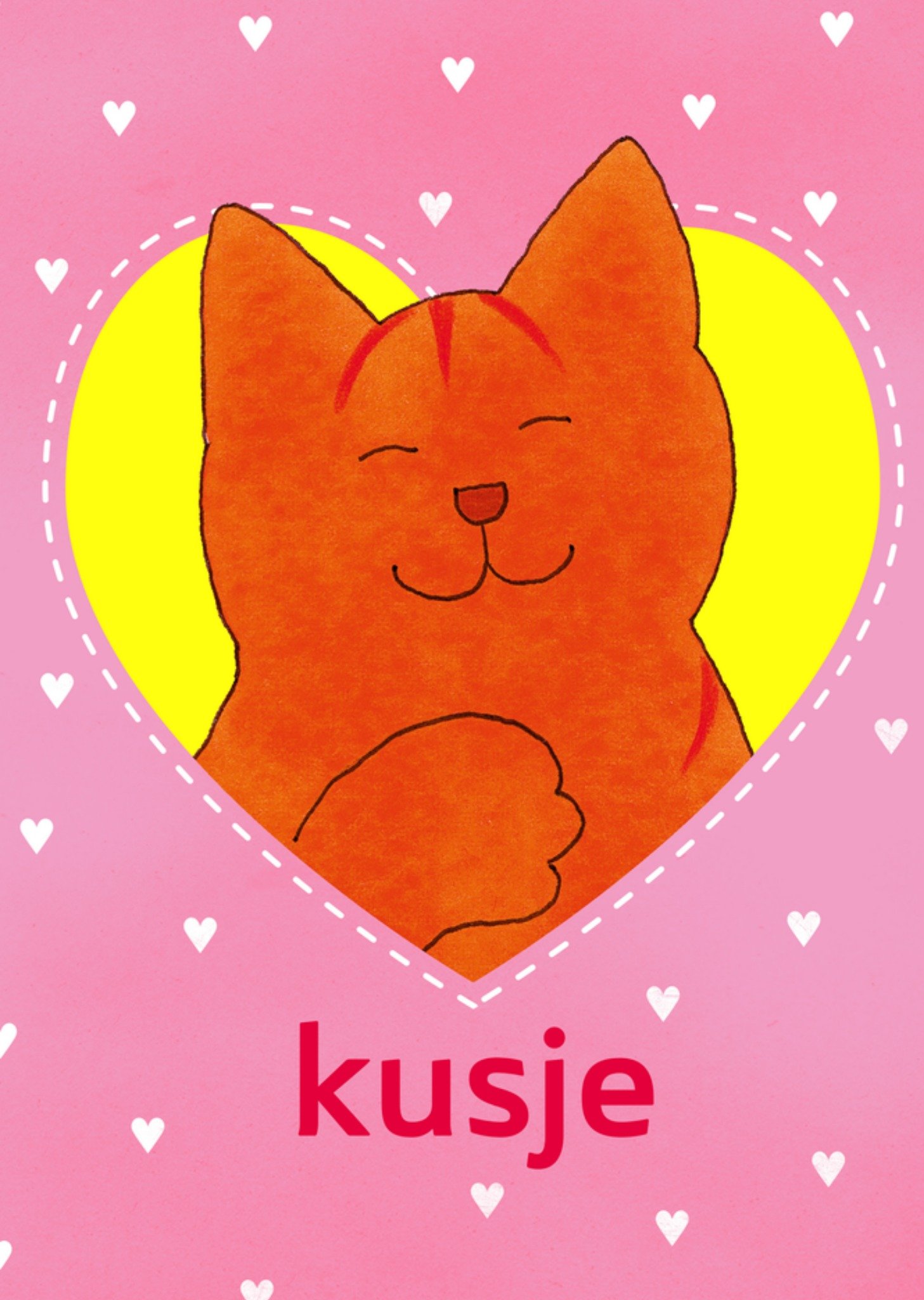 Valentijnskaart Roze Hartje kat Kaart Dikkie Dik