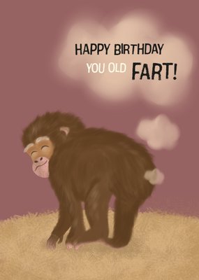 You Old Fart Geïllustreerde Aap Verjaardag Kaart