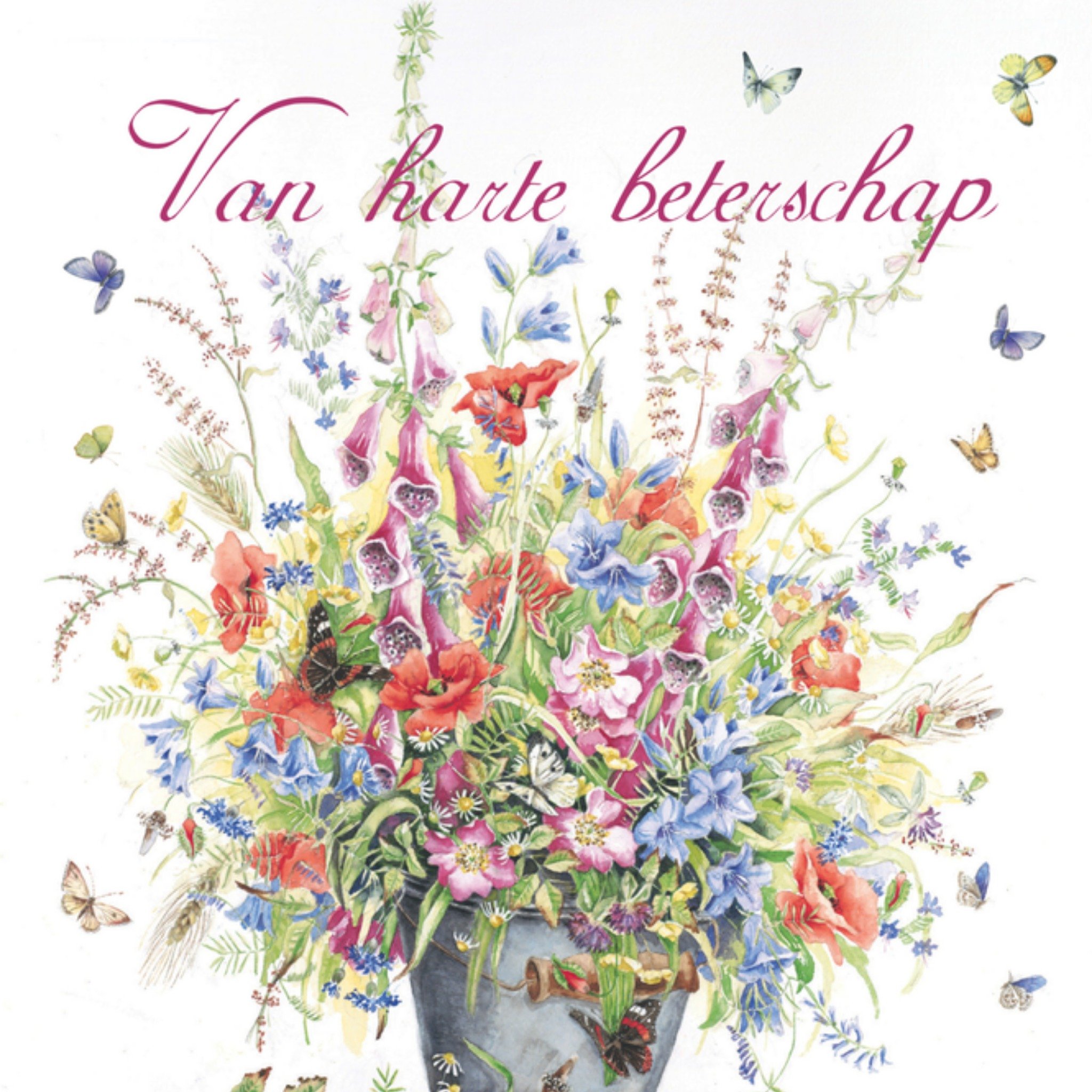 Beterschapskaart Bloemen en vlinders Vierkante Kaart Janneke Brinkman
