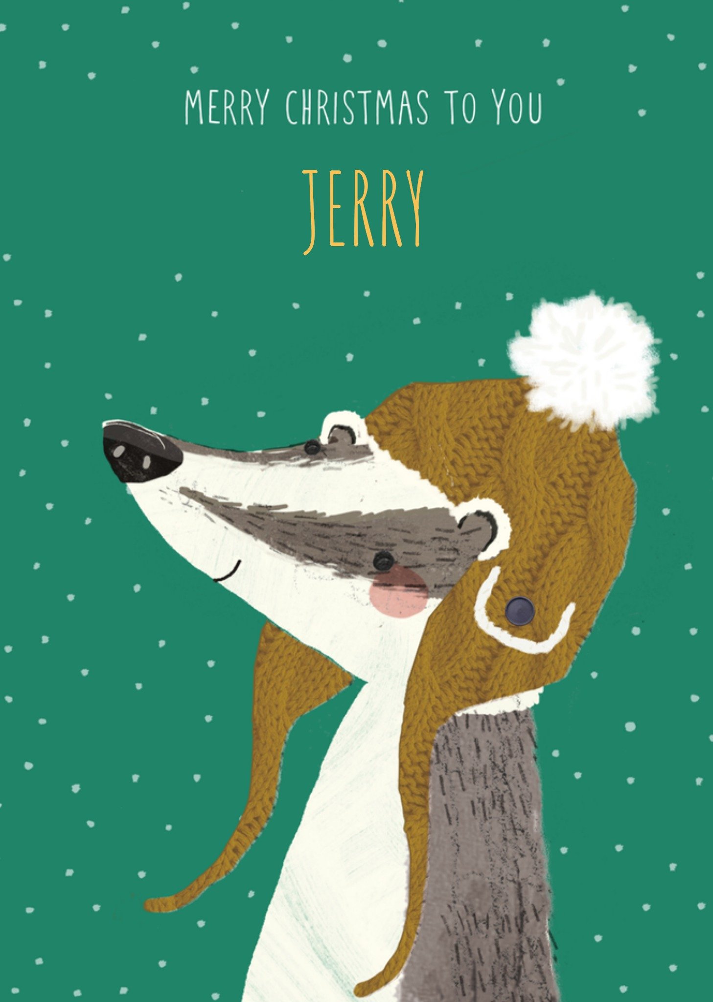 Kerstkaart Wasbeer met naam UK Greetings
