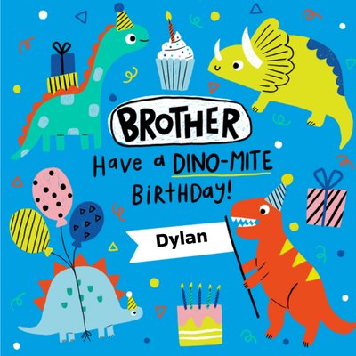 Dino-Mite Verjaardag Geïllustreerde Dinosaurus Broer Kaart