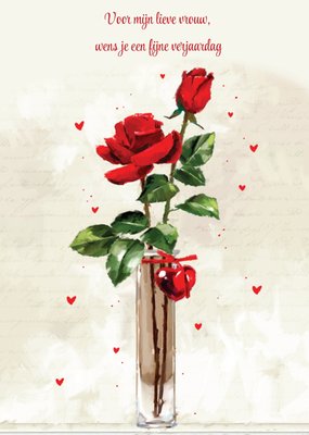 Voor Mijn Lieve Vrouw Geïllustreerde Rozen Verjaardag Kaart