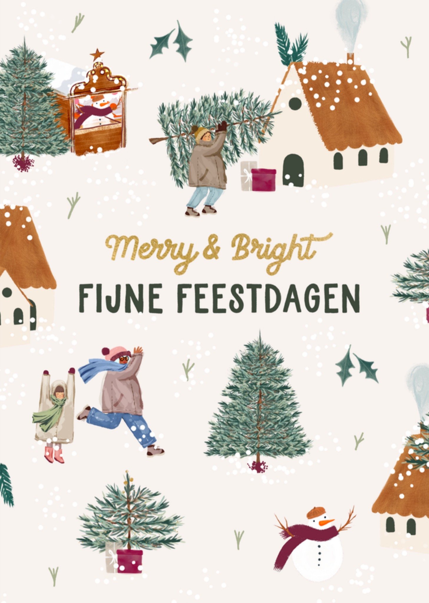 Kerstkaart Merry and Bright Greetz