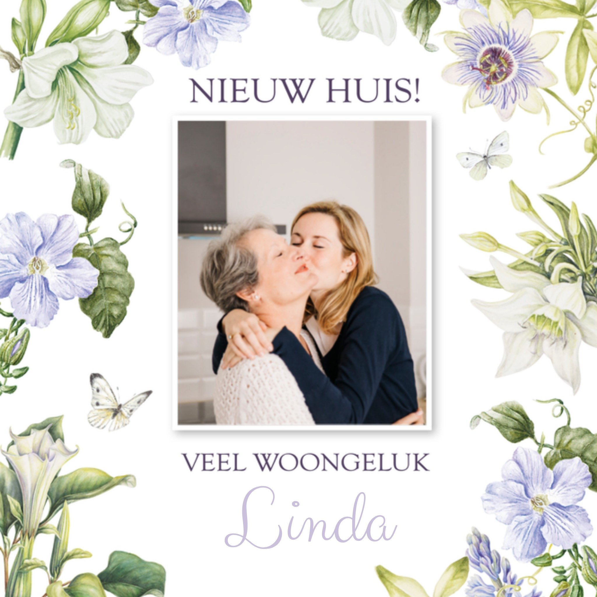 Nieuwe woning Bloemen Vrouw Vierkante Kaart Janneke Brinkman
