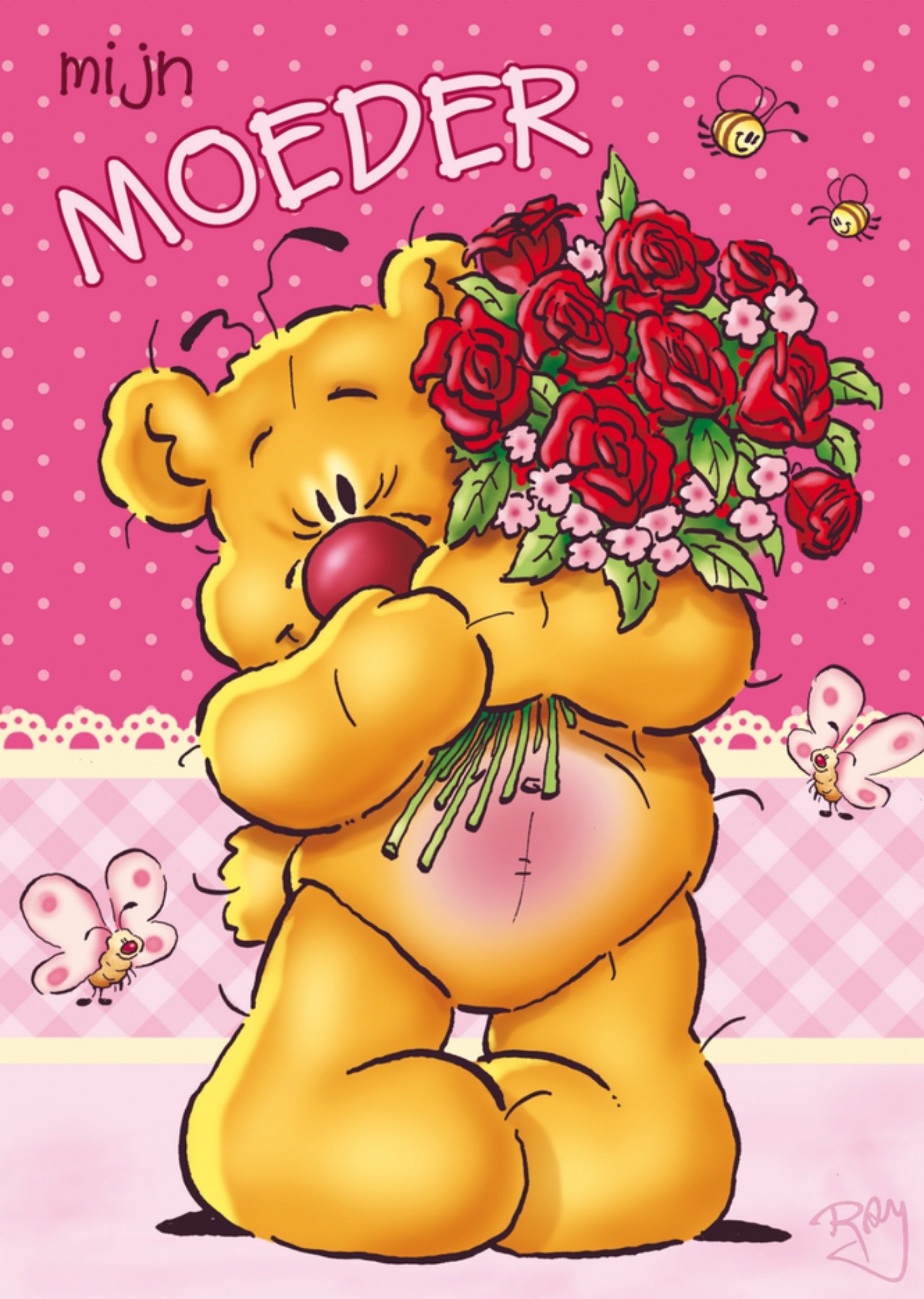 Moederdagkaart beer bos rozen Kaart Doodles