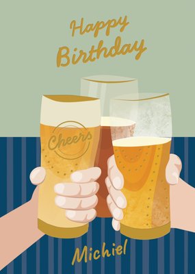 TMS Happy Birthday Geïllustreerde Bierglazen Verjaardagskaart