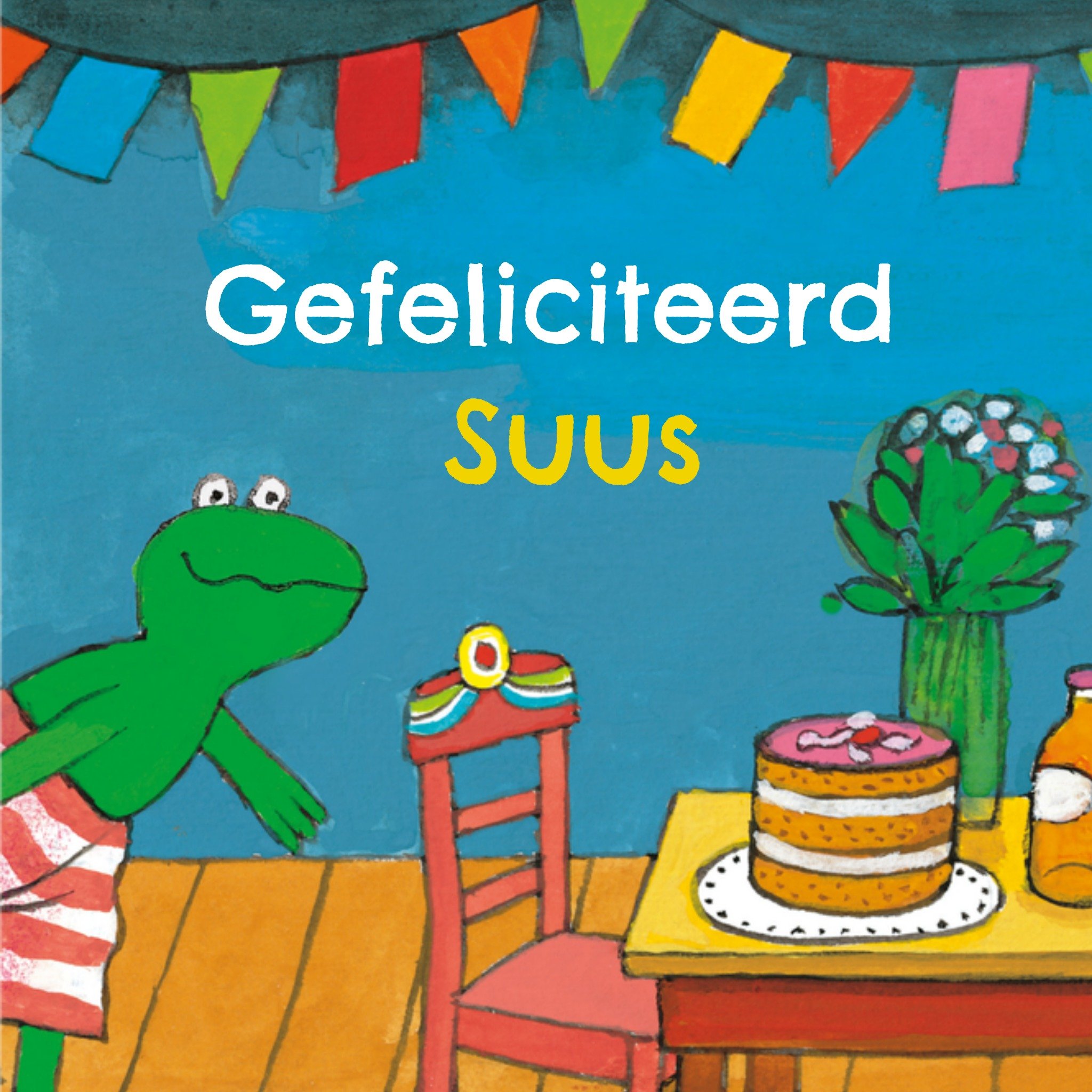 Verjaardagskaart Taartje Aanpasbare naam Vierkante Kaart Kikker