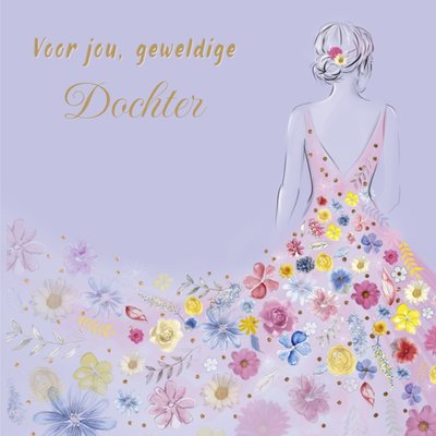 Voor Jou Geweldige Dochter Geïllustreerde Vrouw Met Bloemenjurk Kaart