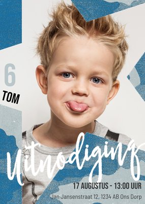 Gescheurd Papier Foto Upload 6e Verjaardag Uitnodiging Kaart