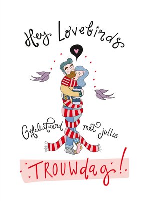 Hey Lovebirds Geïllustreerd Koppel Trouwdag Kaart