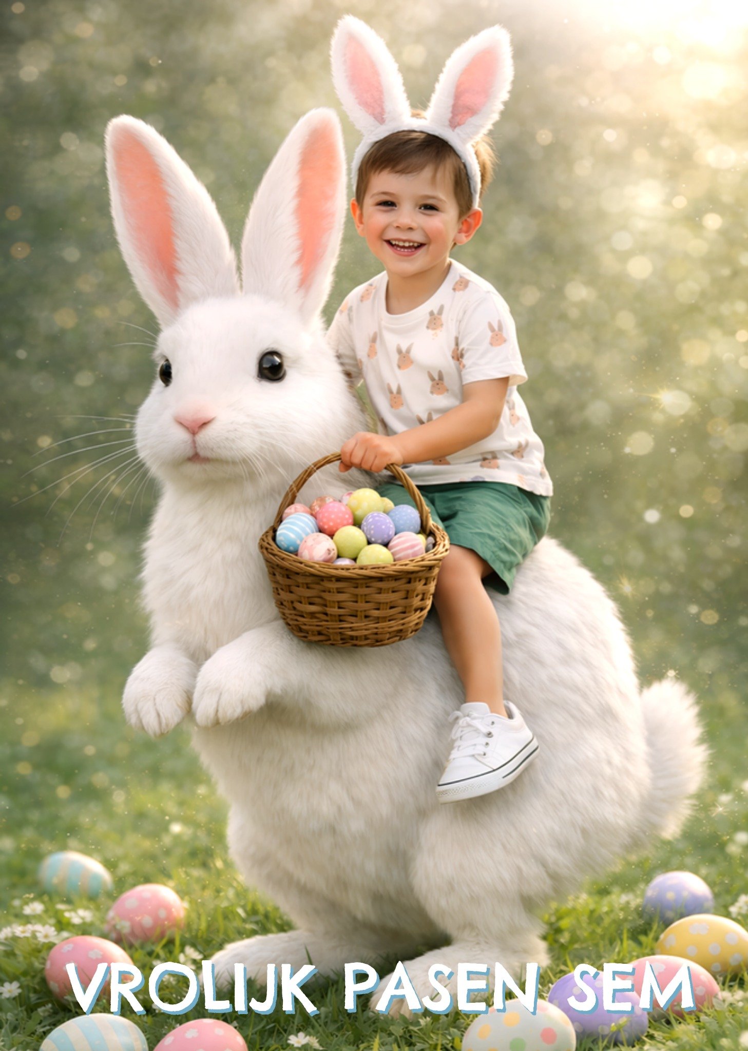 Paaskaart Face Swap Vrolijke paashaas voor jongens Greetz