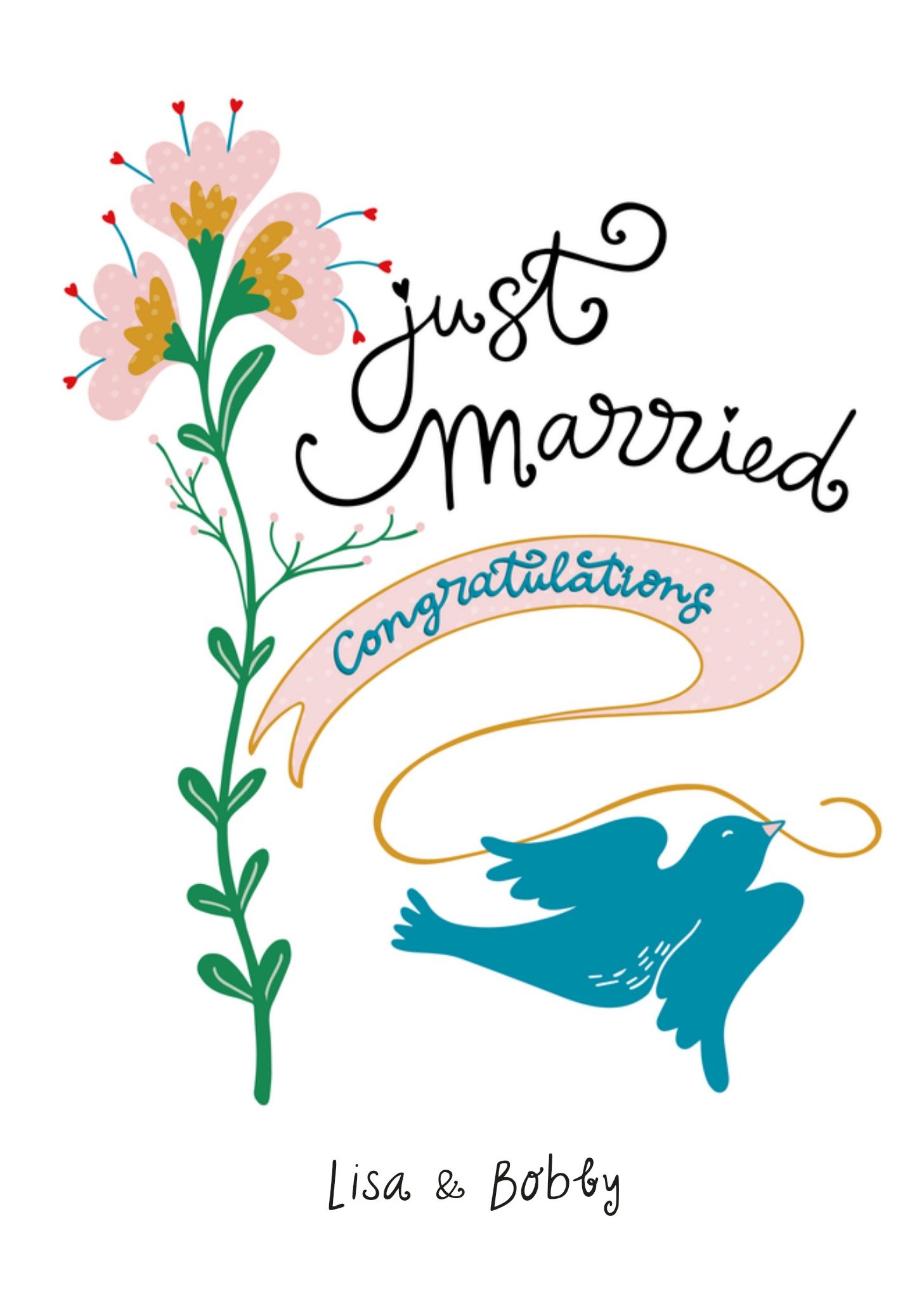 Huwelijkskaart Bloemen Just Married Kaart Funny Side Up