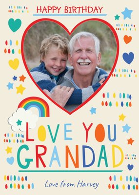Love You Grandad Kleurrijk Foto Upload Verjaardag Kaart
