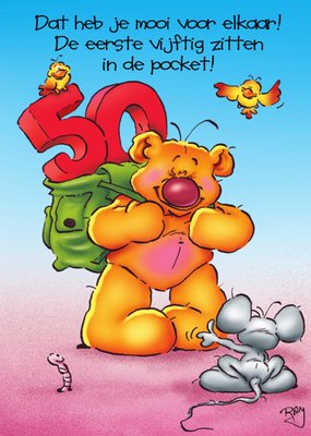 De Eerste Vijftig Zitten In De Pocket Geïllustreerde Beer 50e Verjaardag Kaart