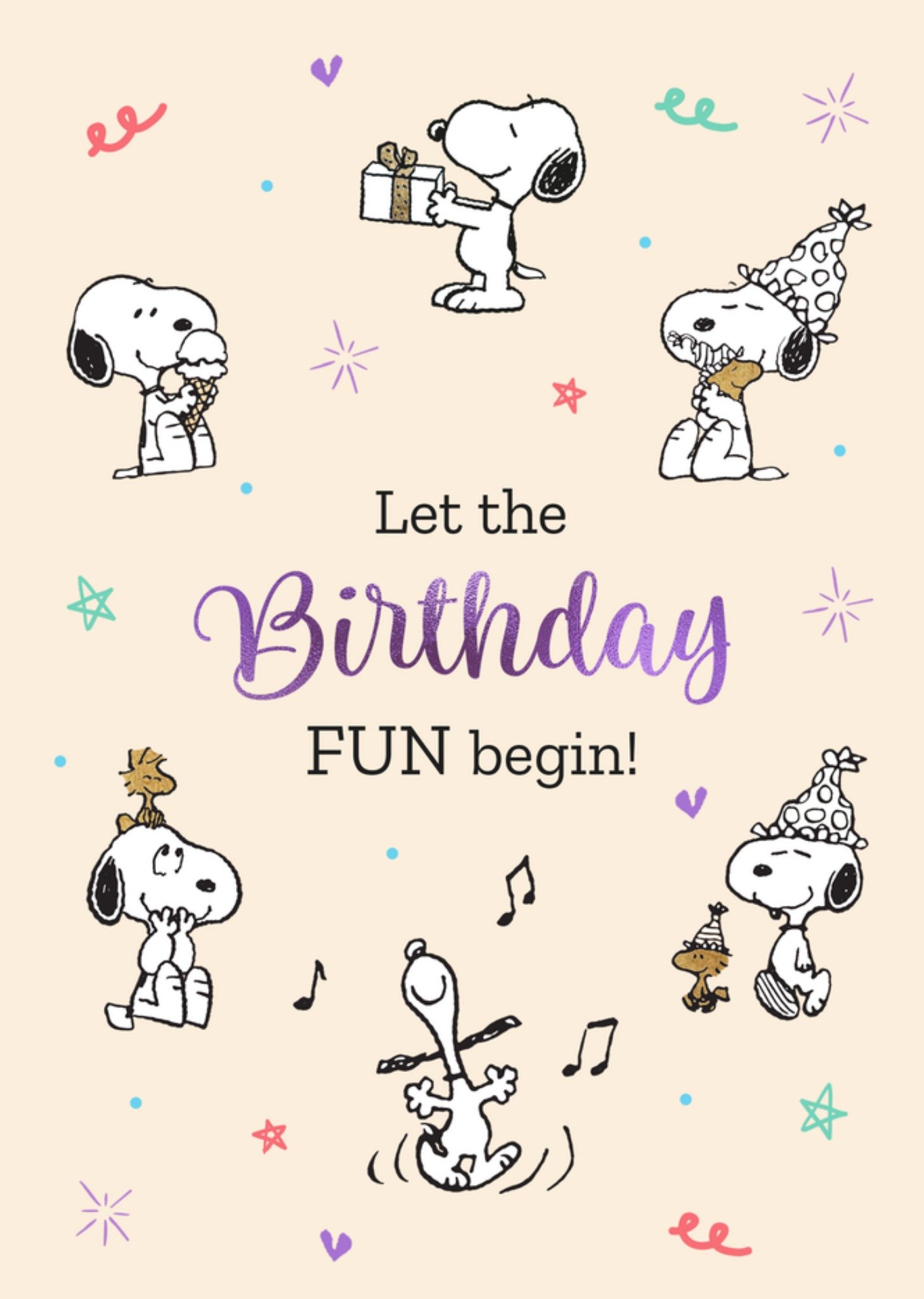 Peanuts snoopy Verjaardagskaart Let the birthday fun begin Kaart Peanuts Snoopy