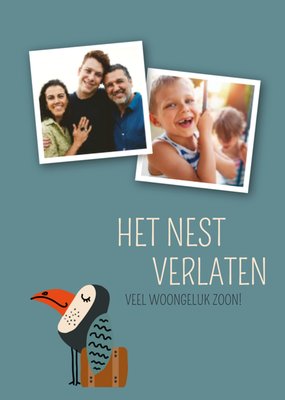 Het Nest Verlaten Geïllustreerde Vogel Foto Upload Zoon Verhuizen Kaart