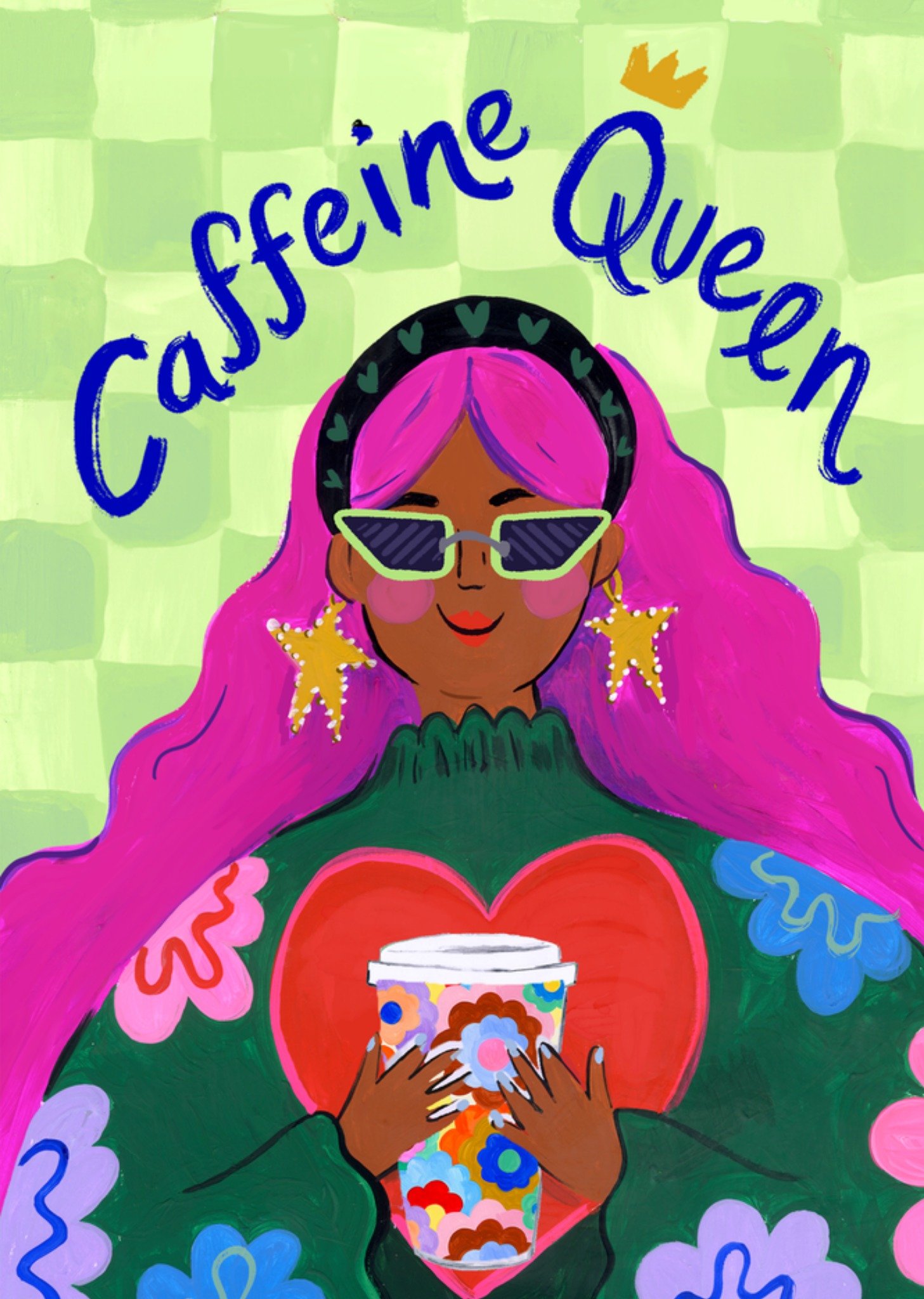 Verjaardagskaart Caffeine Queen Illustratie Kaart Eleanor Bowmer