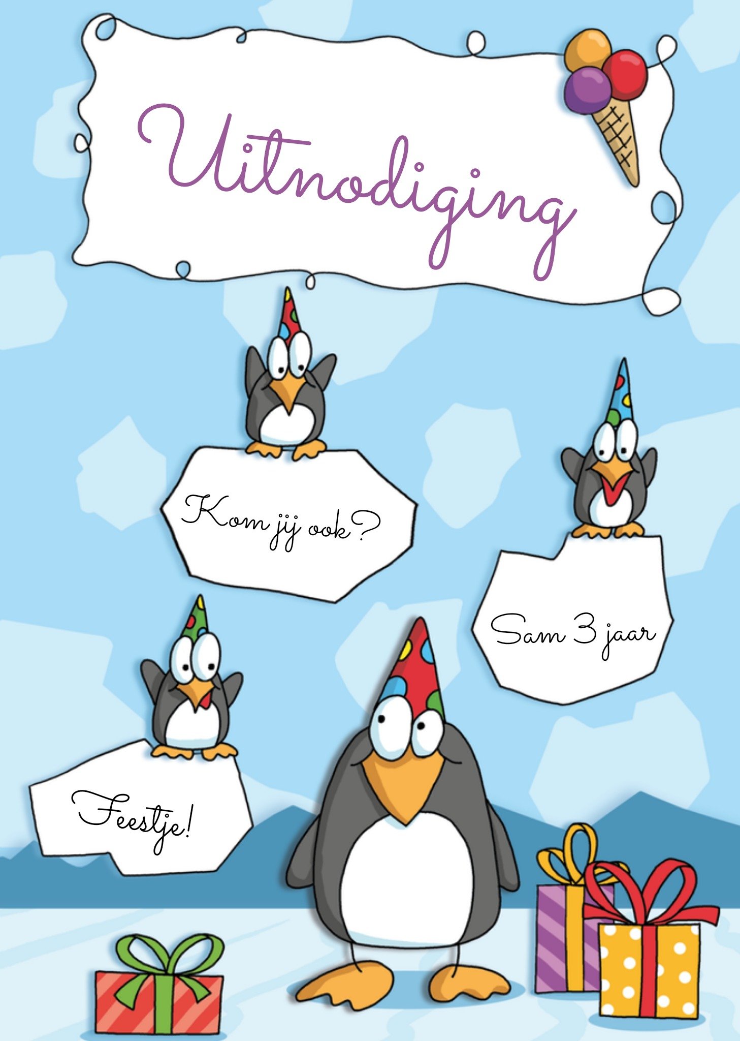 Pinguïns van de jarige Kaart TMS