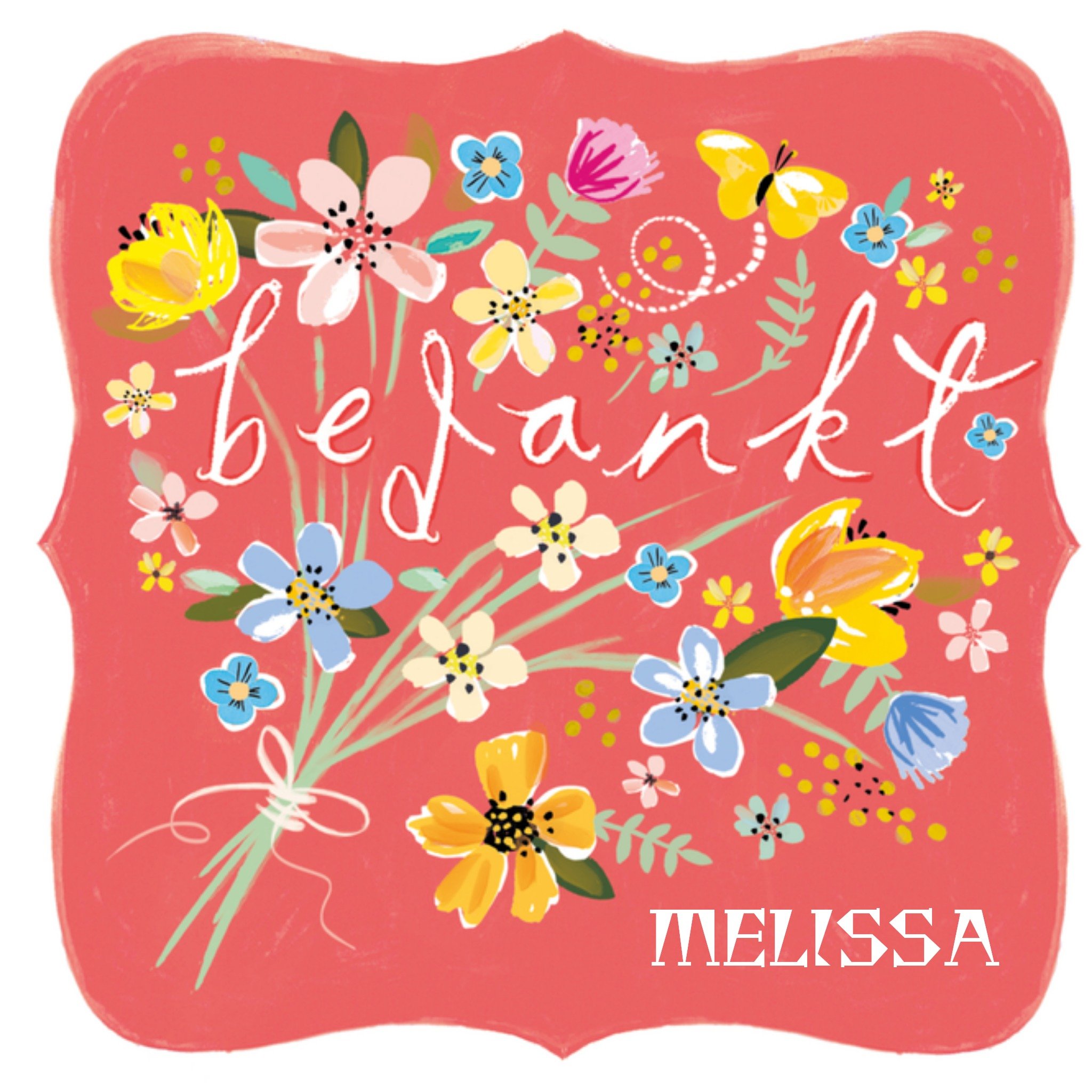 Bedankkaart bloemen met naam Vierkante Kaart Paperlink