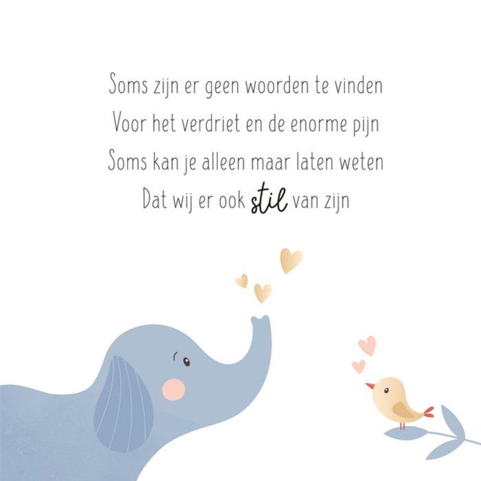 Kleine Vlindervoetjes | Condoleancekaart | Olifant | Gouden hartjes