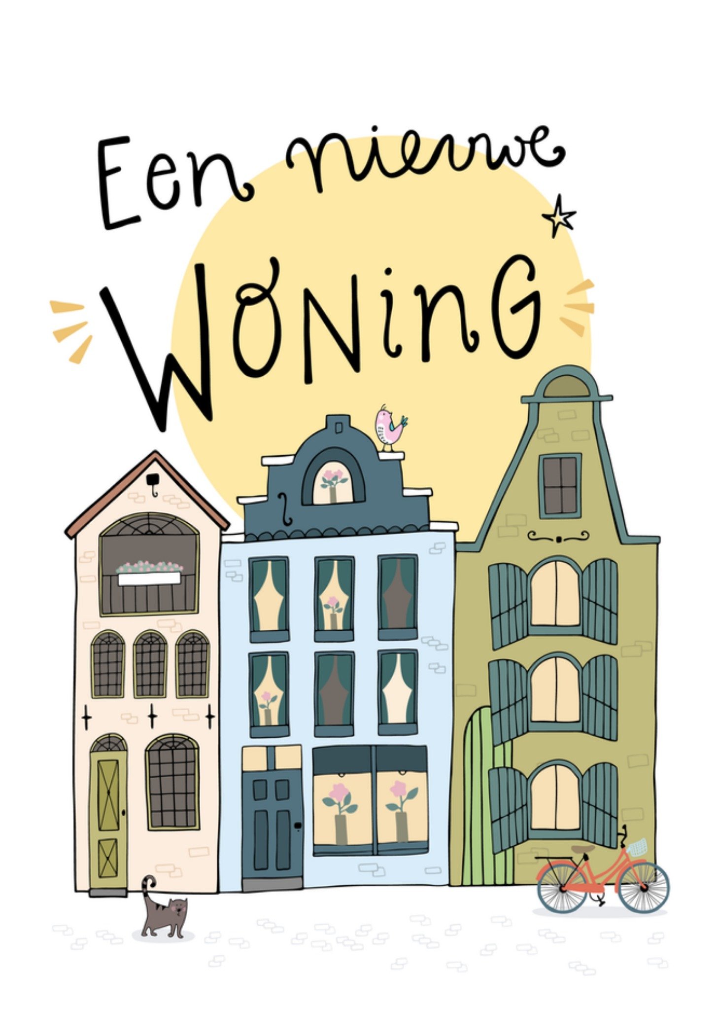 Nieuwe Woning kaart Illustratie Huis Kaart Funny Side Up