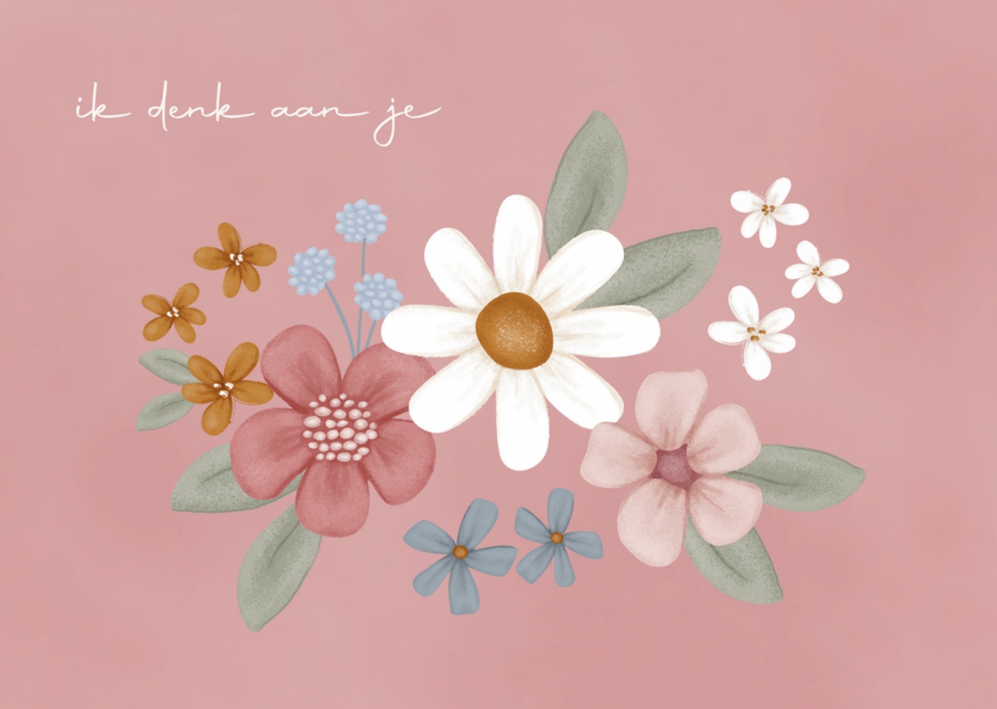 Denken aan kaart Bloemen Roze Kaart Little Dutch