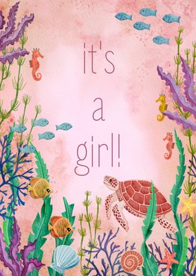 Petit Konijn | Geboortekaart | onder zee | girl